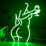 SIGNSHIP Signora sexy indietro con Bicchiere di Vino Luce al Neon LED Verde Insegna al Neon per la Decorazione della ...