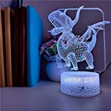 Simpatico cartone animato drago 3D acrilico multicolore luce notturna LED luce multicolore decorazione creativa piccola lampada da tavolo base incrinata