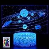 Sistema solare 3D luce notturna, lampada a forma di illusione spaziale, 16 colori che cambiano luce notturna LED per la ...