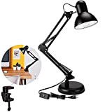 SLS SHOP Lampada da scrivania, lampada da tavolo con base o morsetto, braccio in metallo leggero, snodabile e regolabile, compatibile ...
