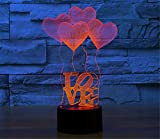 SmartEra® 3D forme con illusione ottica 4, amore e lettere d’amore, di notte la luce brilla in 7 colori tramite pulsante Touch ...