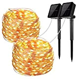 Solar String Lights, 2 Pack 100 LED Solar Fairy Lights 33 ft 8 Modalità Filo di rame Luci Esterne String ...