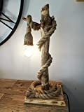 Solenzo - Lampada da tavolo in legno galleggiante naturale - stile rustico nautico - E27 - Fabbricato in Francia