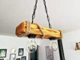 Solenzo - Lampadario a sospensione in legno e corda stile industriale rustico campagna chic 2 lampadine (E27)