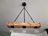 Solenzo - Lampadario a sospensione in legno e corda stile industriale, rustico, da campagna, chic, con 3 lampadine (E27)
