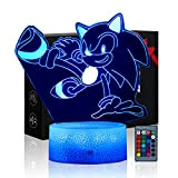 Sonic, luce notturna per bambini, giocattolo 3D, lampada con telecomando e Smart Touch, 16 colori che cambiano, dimmerabile, gadget divertenti, ...