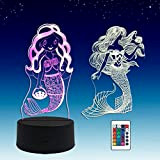Sosowlight 2 in 1,Mermaid,princesa sirena,lampada Anime LED 3D illusion, telecomando RGB a 16 colori, luce notturna da scrivania per ragazze
