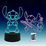 Sosowlight 2 in 1, stitch and lilo, lampada Anime LED 3D illusion, telecomando RGB a 16 colori, luce notturna per ...