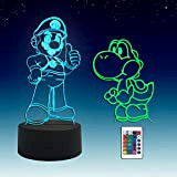 Sosowlight 2 in 1, Super Mario Bros, Yoshi, lampada Anime LED 3D illusion, telecomando RGB a 16 colori,luce notturna per ...