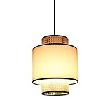 Southeast Asian Style DIY Wicker Rattan Pendant Lamp Handmade Weaving Lampshade Simple Lantern Chandelier E27 Lighting Fixture Height Adjustable (40cm)