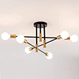 SOZOMO Lampadario Nordic Sputnik, lampadario post moderno, metà del secolo, oro e nero moderni, lampadario con ramificazioni, E27, plafoniera flush ...
