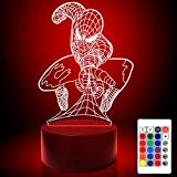 Spiderman 3D night light movie character 16 color transform USB touch and remote control LED camera da letto per bambini ...