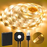 Striscia LED con Sensore di Movimento,3 Metri Striscia LED Batteria，Striscia LED Adesive Bianca Calda 3500K 2835 LED Lights per Armadio, ...