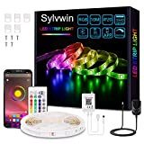 Sylvwin Striscia Led 10m,Strisce Led 10 metri RGB con Funzione Musicale,24 Tasti Telecomando e app Bluetooth ,Nastri Led SMD 5050 ...
