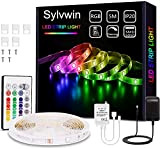 Sylvwin Striscia LED 5m RGB,Strisce LED RGB con Telecomando, 5050 LED Strisce LED Luminose con 16 Cambi di Colore, 4 ...