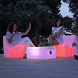 TARIDA-- Tavolino basso luminoso LED da esterno RGB ricaricabile, 59 cm, colore: Bianco