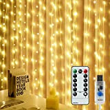 Tenda Luci LED, 3x3M 300 LED Natale Tenda Luci,8 Modalità Impermeabile Luci per Tende con Telecomando per Decorare Interni e ...