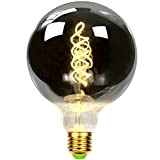 Tianfan Edison G125 globo classico curvo LED Lampadina a filamento Edison E27 220/240 V dimmerabile, Vetro, Smoke, E27 4.00 wattsW ...