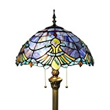 Tokira Lampada Tiffany da Terra Grande, 16 Pollici Blu Reale Vintage Paralume in Vetro Colorato, 60W Fatto a Mano Lampada ...