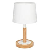 tomons Lampada da Comodino Dimmerabile in Legno, LED Lampada da Tavolo Rotonda, Paralume in Tessuto, Stile Moderno - Bianco