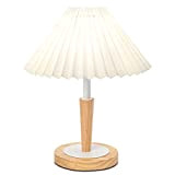 tomons plissettata lampada da comodino in legno, E14 Lampada da Scrivania luce Notturna, stile nordico - Bianca (lampadina non inclusa)