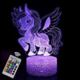 Unicorno Lampada 3D Luce Notturna Bambini LED Illusione Ottica Lampade, 16 Cambia Colore con Telecomando Touch, Regali di Compleanno per ...