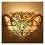 Uziqueif Applique da Parete Stile Tiffany, Lampada da Parete di Vetro Colorato Mediterraneo Barocco Lampada da Comodino Retro E27 Lampada ...