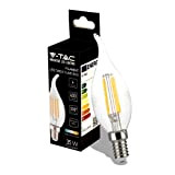 V-TAC Lampadina LED Filamento Fiamma con Attacco Edison E14 - 4W (Equivalenti a 35W) - 400 Lumen - Massima Efficienza ...