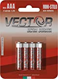 VECTOR Batteria Ultra Durata MINISTILO R03 AAA 4 Pz, Nero