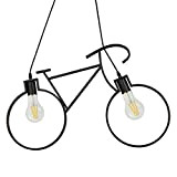 Vetrineinrete® Lampadario a sospensione da soffitto con bicicletta vintage retrò lampada con bici 2 attacchi E27 da soffitto (Nero) Z45