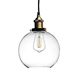 vetro ciondolo luce Vintage industriale in metallo finitura vetro trasparente palla ombra Loft Ciondolo lampada retrò soffitto luce Vintage Lampada ...