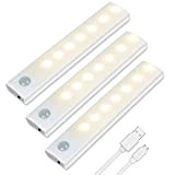 Vicloon Luce per Armadio, 3Pcs Lampada Guardaroba LED con Sensore di Movimento, Batteria Ricaricabile Luce con Striscia Magnetica Adesiva, Luci ...