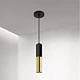 VONCI Modern Black and Gold Mini Cylinder Pendant Light Fixture for Kitchen Island, Industrial Metal Rod Small Hanging Ceiling Spot ...