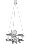 WALDI - Lampada a sospensione per cameretta dei bambini a forma di aereo, colore grigio/bianco, E27