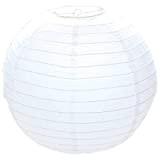 White Round Paper Bamboo Style Ribbed Lampshade 30 cm