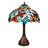 World Art, TWGB16728, Lampada da tavolo fiori e farfalle, Lampade Tiffany, 42 x 59 x 42 Cm, vetro;metallo