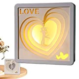 Wukesify Lampada di Carta 3D, Cornice in Legno Love Papercut Scatole Luminose 3D, Sculture di Carta Cornice Lampade da Tavolo, ...