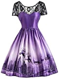 WZhen Natale Elk Lace Yoke Vintage Dress - Purple L