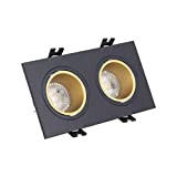 Xanlite SP502TCANO - Faretto LED da incasso, 2 testine GU10, 50 W, 2700 K, quadrato, orientabile, colore: Nero e Oro ...