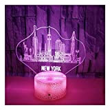 XUMI 3D Luce Notturna New York LED Illusione Lampada 16 Cambiamento di Colore Telecomando Decorazioni Luci per I Regali di ...