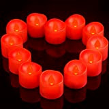 Ymenow Luci da tè rosse a LED, 12 candele a batteria con timer automatico 6 ore tremolante elettrico senza fiamma ...
