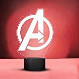 YOURLIVINGART - Lampada a LED con rappresentazione 3D del simbolo degli Avengers, cavo USB, sei colori cangianti, decorazione in acrilico, ...