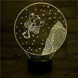 Zodiac 3D Vision Scorpione Forma Lampada da notte creativa Luci da tavolo a LED per sala studio Sfondo camera da ...