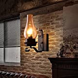 ZY pight Retro Vintage Nero una luce lampada da parete in metallo con vetro schornstein Ombra E27 (senza lampadina) [classe di ...